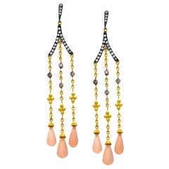 Diamond, Pink Quartz and Gold Earrings