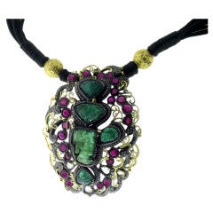 Unique  Emerald, Ruby and Diamond Brooch/Pendant