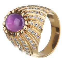 Yellow Gold, Star Pink Sapphire and Diamond Ring