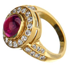 Yellow Gold Cabuchon Burma Ruby and Diamond Ring