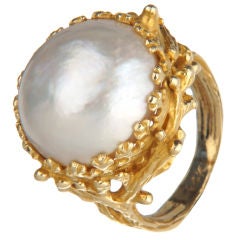 Retro Yellow Gold Mabe Pearl Ring