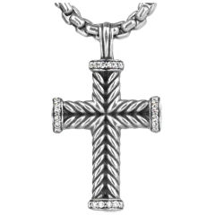 David Yurman Sterling Silver Diamond Cross