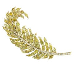 Fancy Yellow and White Diamond Leaf Pin