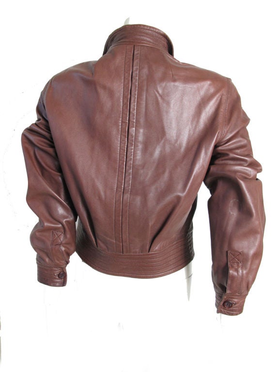 Gucci brown leather bomber jacket. 40