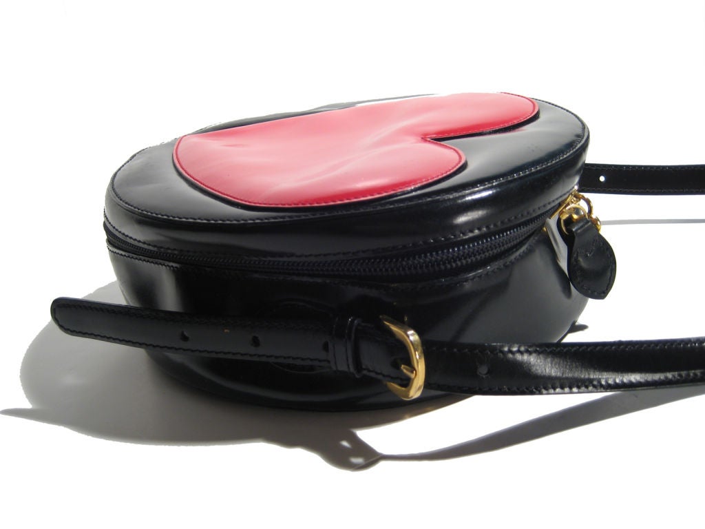 Moschino black patent leather bag with red heart circa 1992. 8