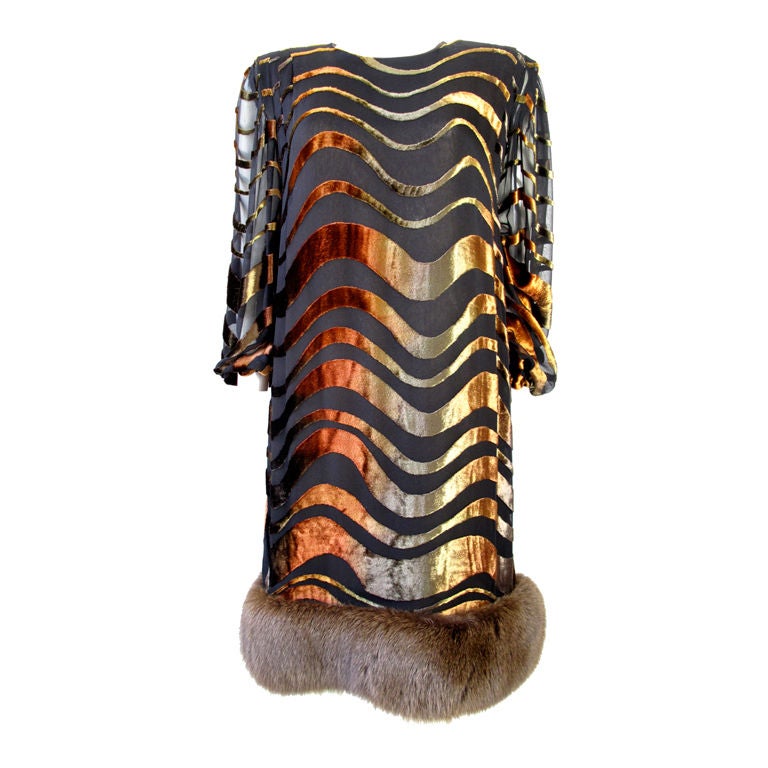 Pauline Trigere Chiffon Dress with Fur Trim