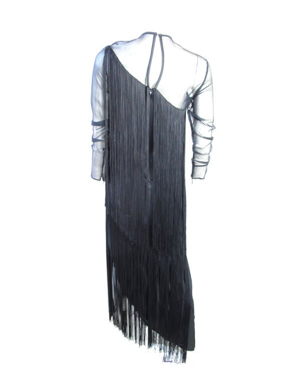 BILL BLASS Asymmetrical Fringe Evening Gown