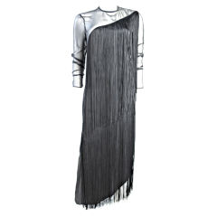 BILL BLASS Asymmetrical Fringe Evening Gown