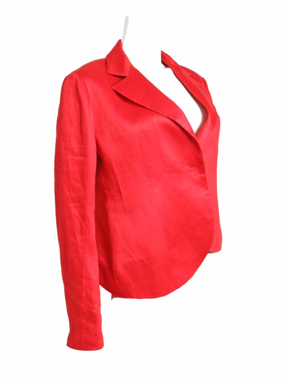 Yohji Yamamoto red cotton asymmetrical blazer. 40