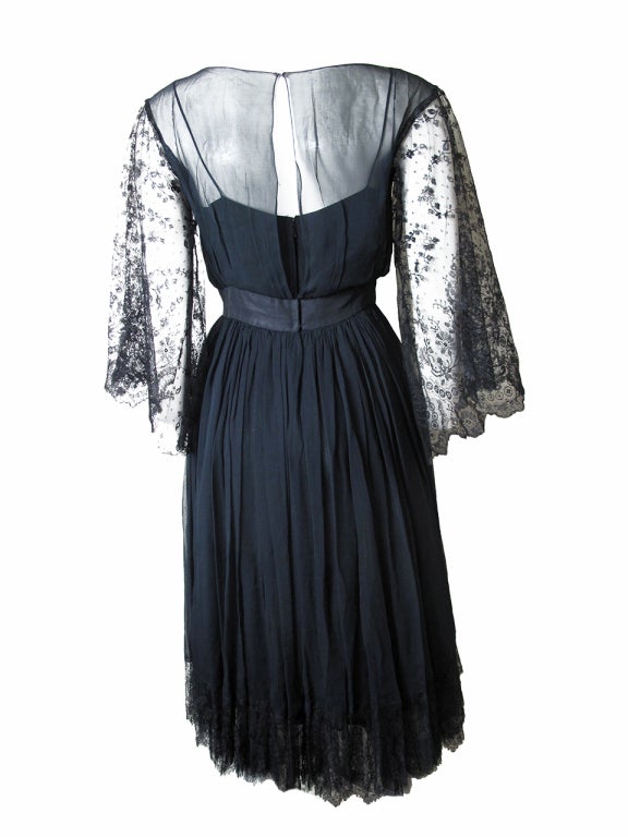 GEORGETTE TRILERE 1950's Chiffon and Lace Dress at 1stDibs | chiffon  georgette dresses