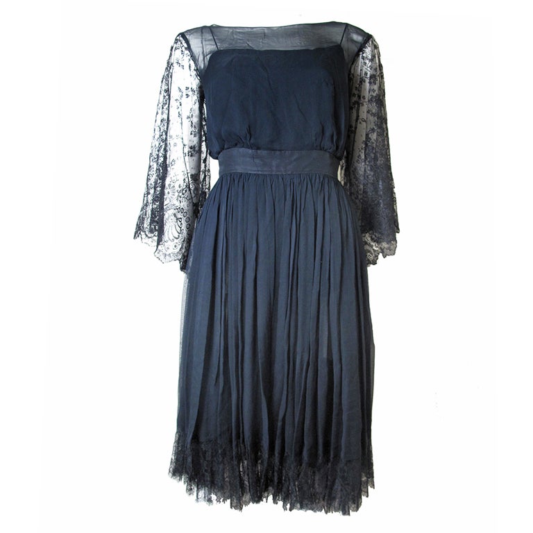 GEORGETTE TRILERE 1950
s Chiffon 
Lace Dress
