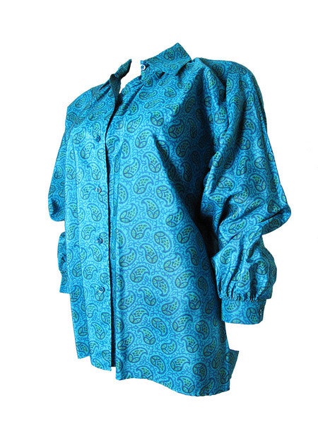 Yves Saint Laurent Rive Gauche blue silk paisley peasant blouse.   48