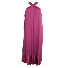 Pierre Cardin pink car wash polyester dress with silk satin trim, 1980s