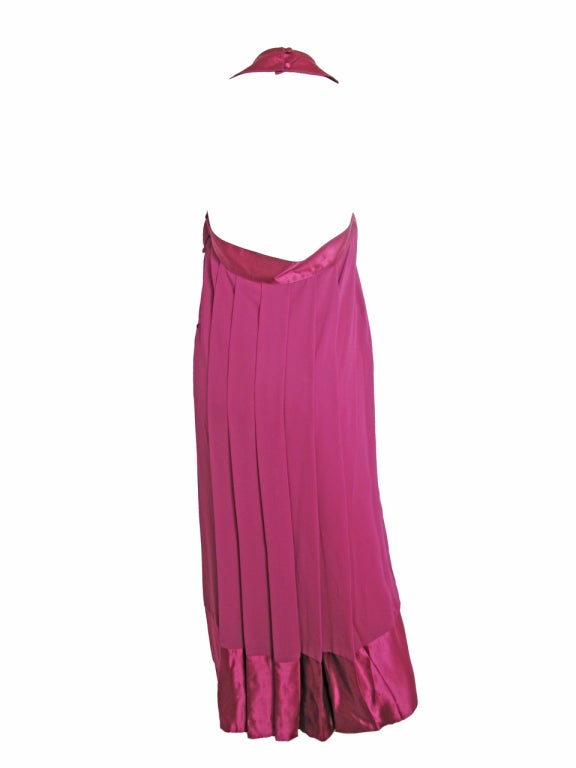 Pierre Cardin pink car wash polyester dress with silk satin trim, 1980s