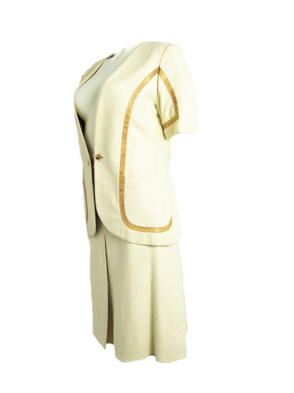 Beige GUCCI linen suit with leather trim