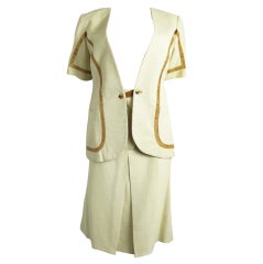 GUCCI linen suit with leather trim 4