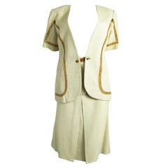 GUCCI linen suit with leather trim