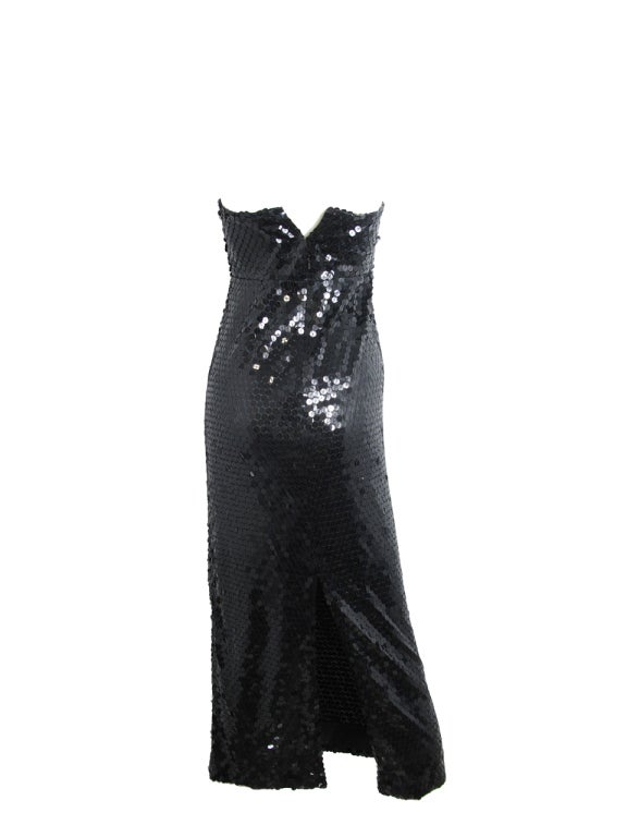 Black OLEG CASSINI Strapless Sequin Gown - sale