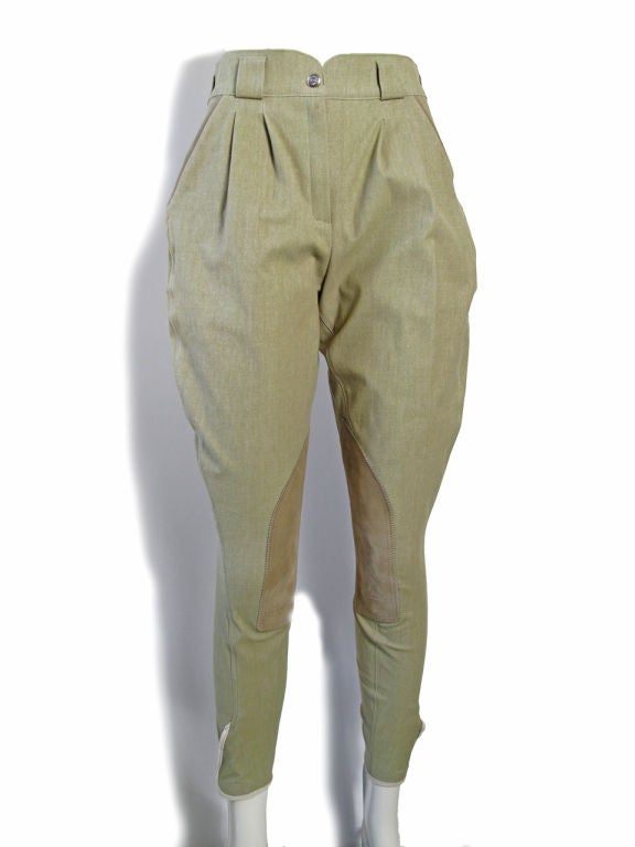 Hermes riding breeches.  Velcro at ankles and with leather patches. <br />
<br />
27