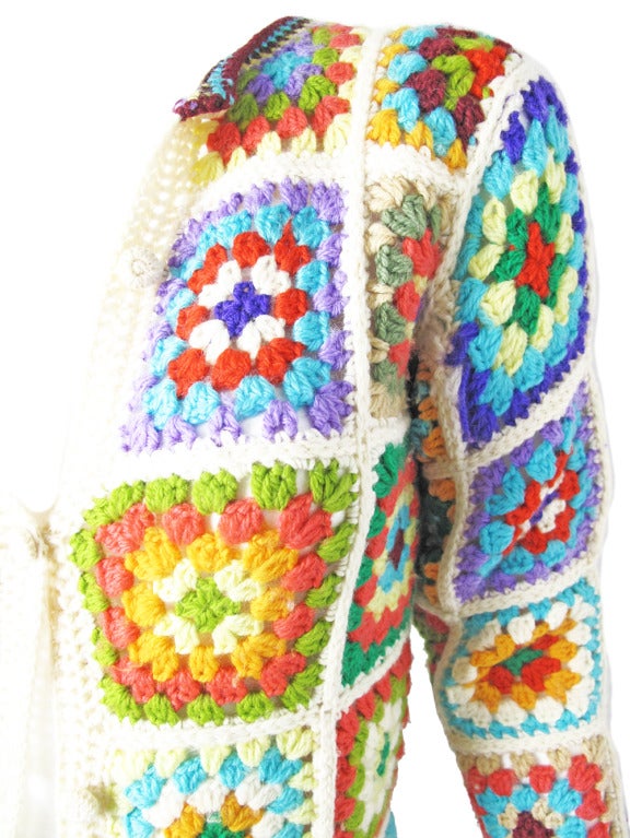 Adolfo wool multi-colored crochet cardigan sweater.  Condition: Excellent. 32