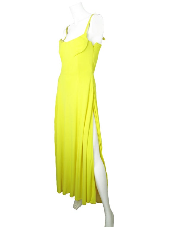 Yellow 1990s Versace Couture yellow slashed evening gown