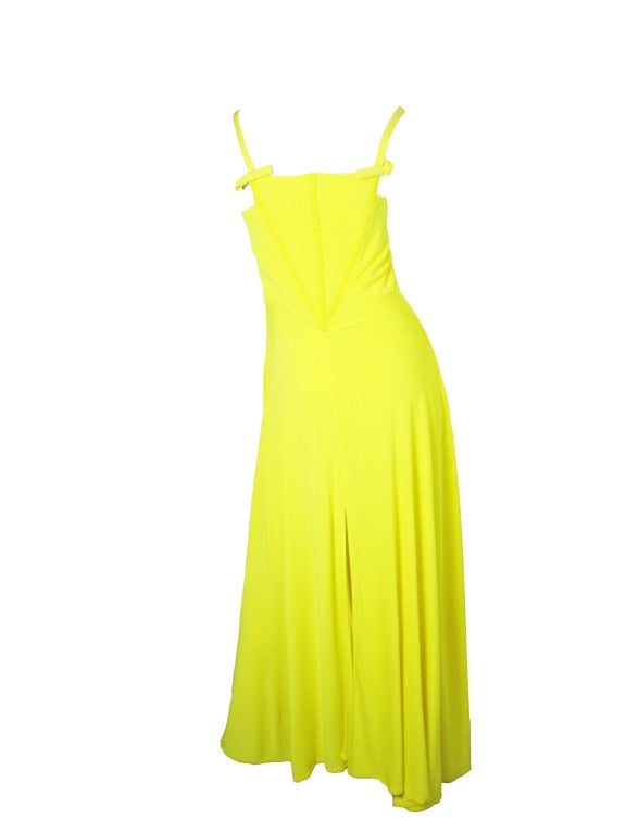 1990s Versace Couture yellow slashed evening gown In Fair Condition In Austin, TX