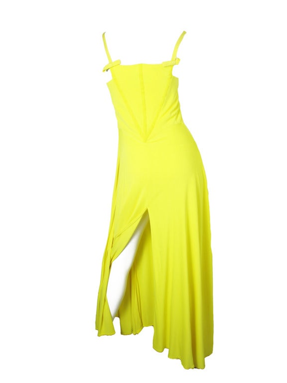 1990s Versace Couture yellow slashed evening gown 1