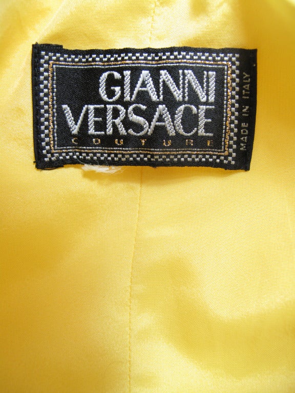 1990s Versace Couture yellow slashed evening gown 3