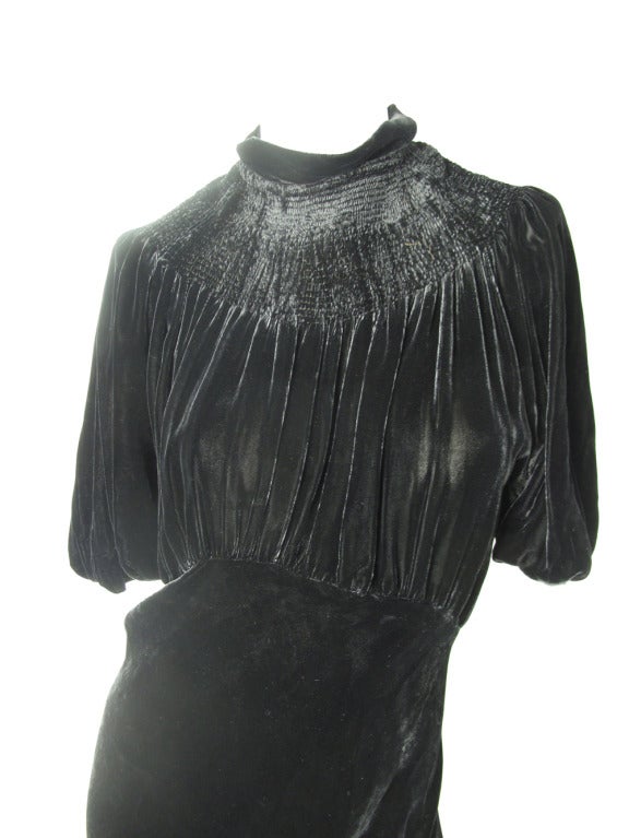 1930s black velvet gown.  38