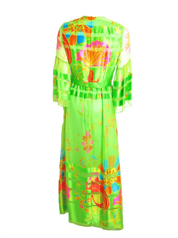 Women's 1960s chiffon floral printed dress