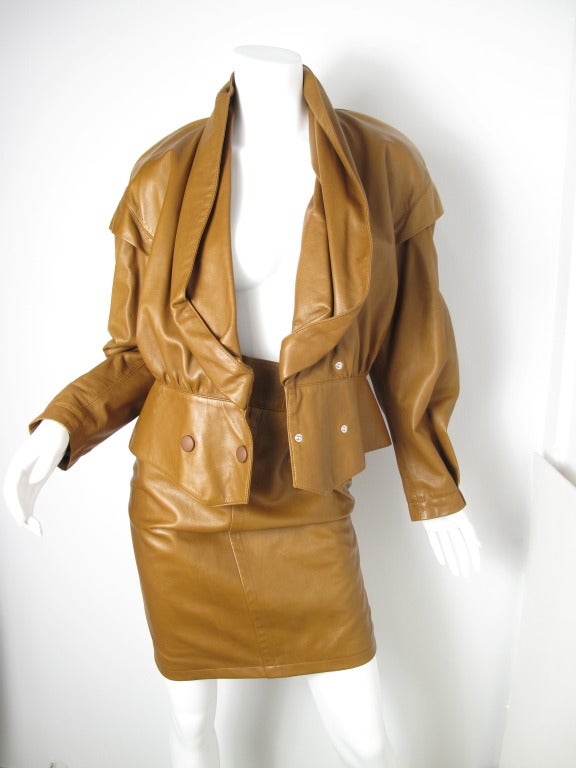 Thierry Mugler brown leather suit   In Good Condition In Austin, TX