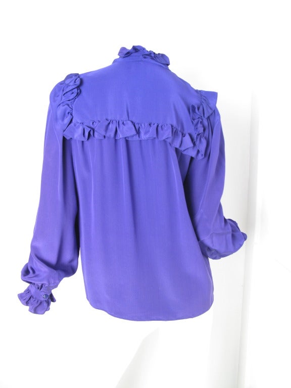 Yves Saint Laurent purple silk ruffle blouse at 1stdibs
