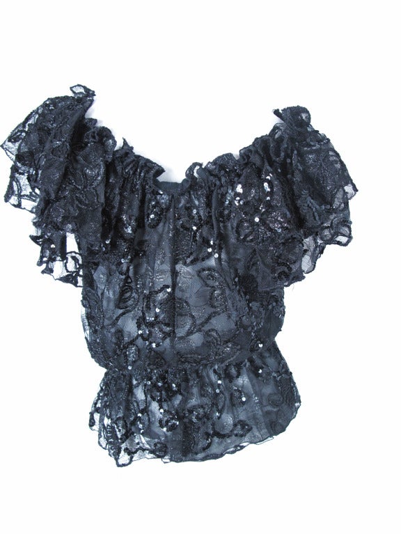 Women's 1980s Vicky Tiel black lace top