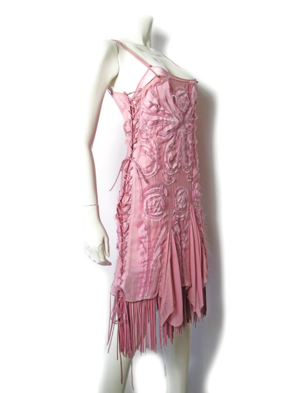 Fabric Rose and Leather Fringe Dress 3