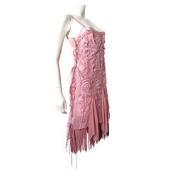 Fabric Rose and Leather Fringe Dress