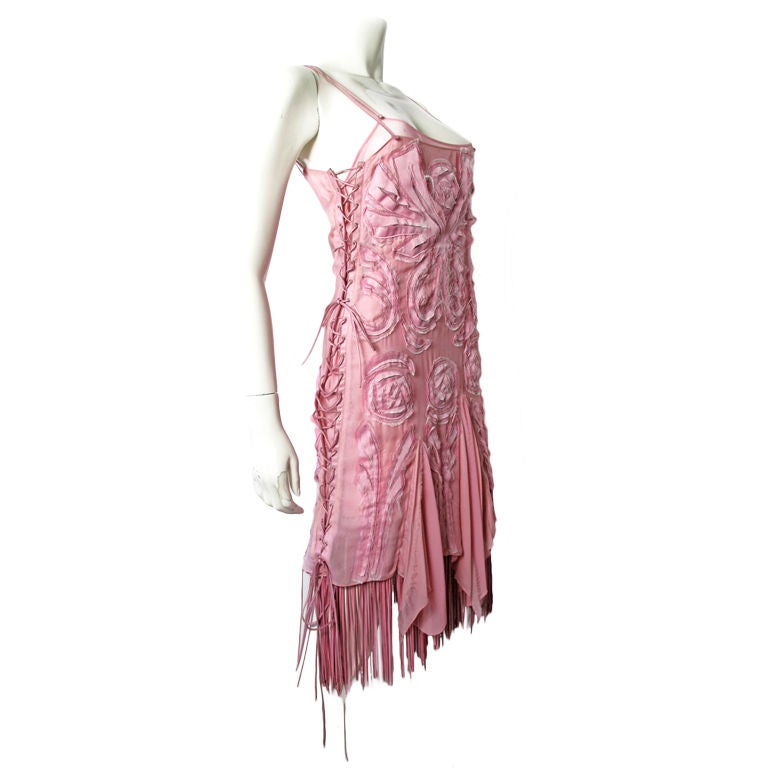 Fabric Rose and Leather Fringe Dress