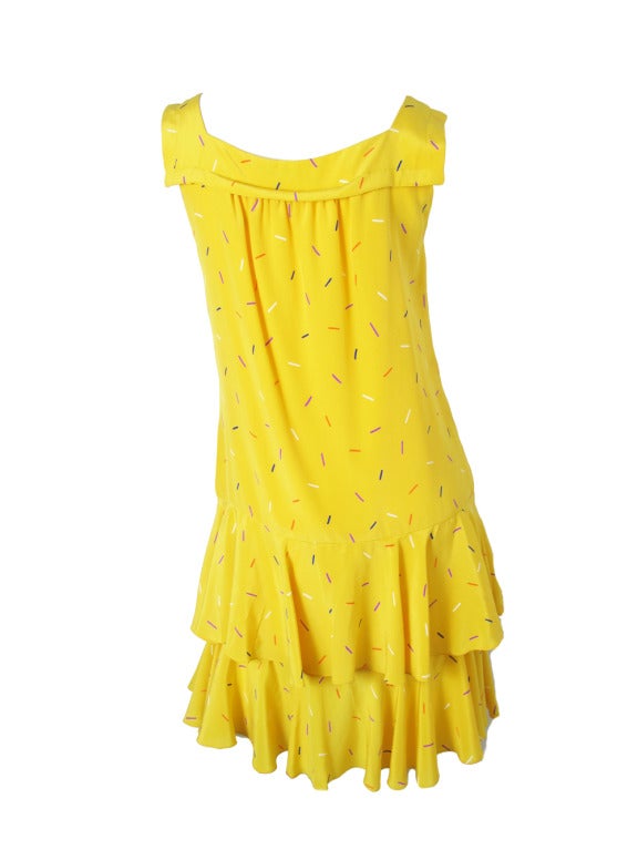 Yellow Oscar de la Renta printed silk dress