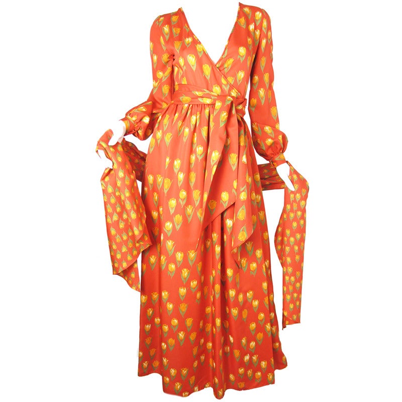 Mollie Parnis silk floral printed gown