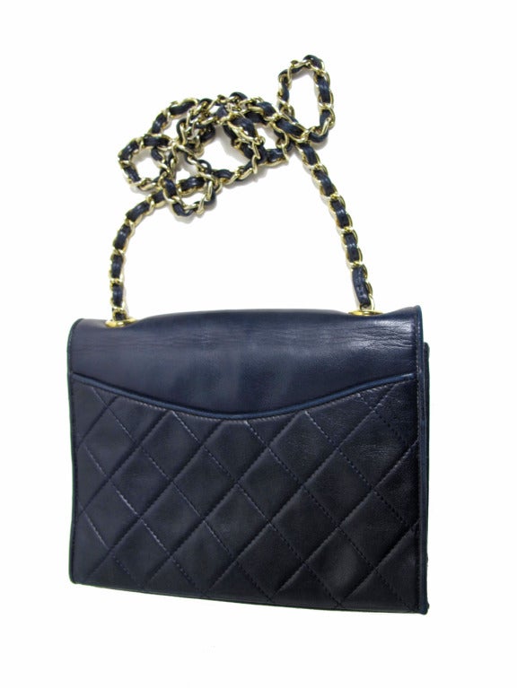 1990s Chanel Navy Quilted Crossbody Bag 1