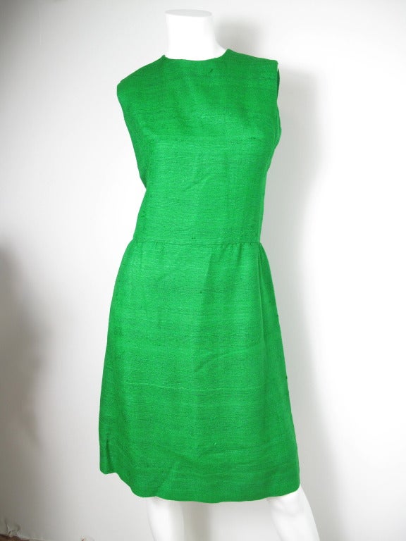 1960s Anne Fogarty, A. F. Boutique green linen dress and jacket. Dress: 34