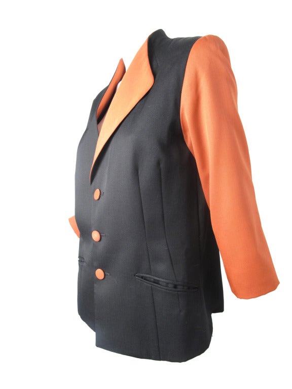 Matsuda black and rust light weight wool blazer with asymmetrical collar.  38