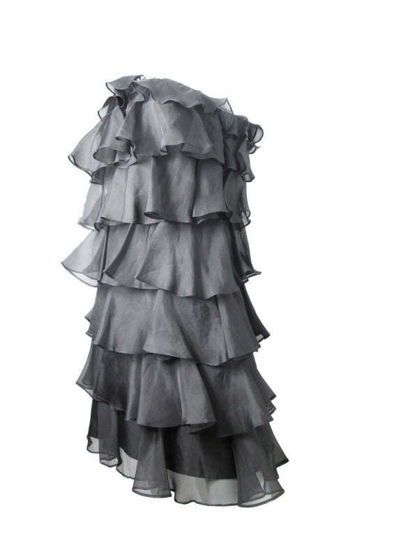 Vicky Tiel black asymmetrical dress with ruffles. 36