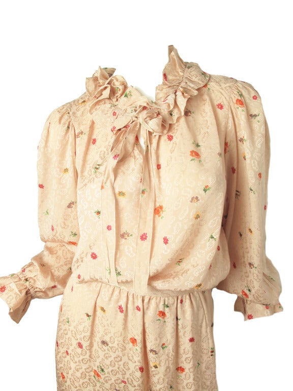 Oscar de la Renta pink silk floral blouse and skirt.  Skirt: 28