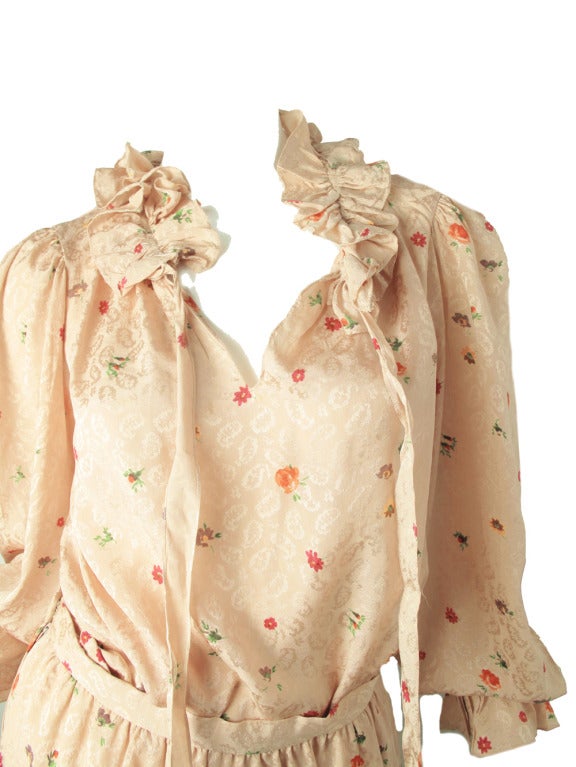 Women's Oscar de la Renta silk floral blouse and skirt 