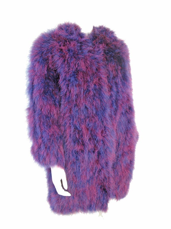 Yves Saint Laurent 1980s purple and blue marabou coat. 44