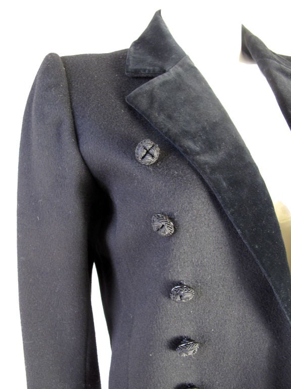 Yves Saint Laurent wool cropped smoking jacket with velvet trim. Condition:Excellent. 39