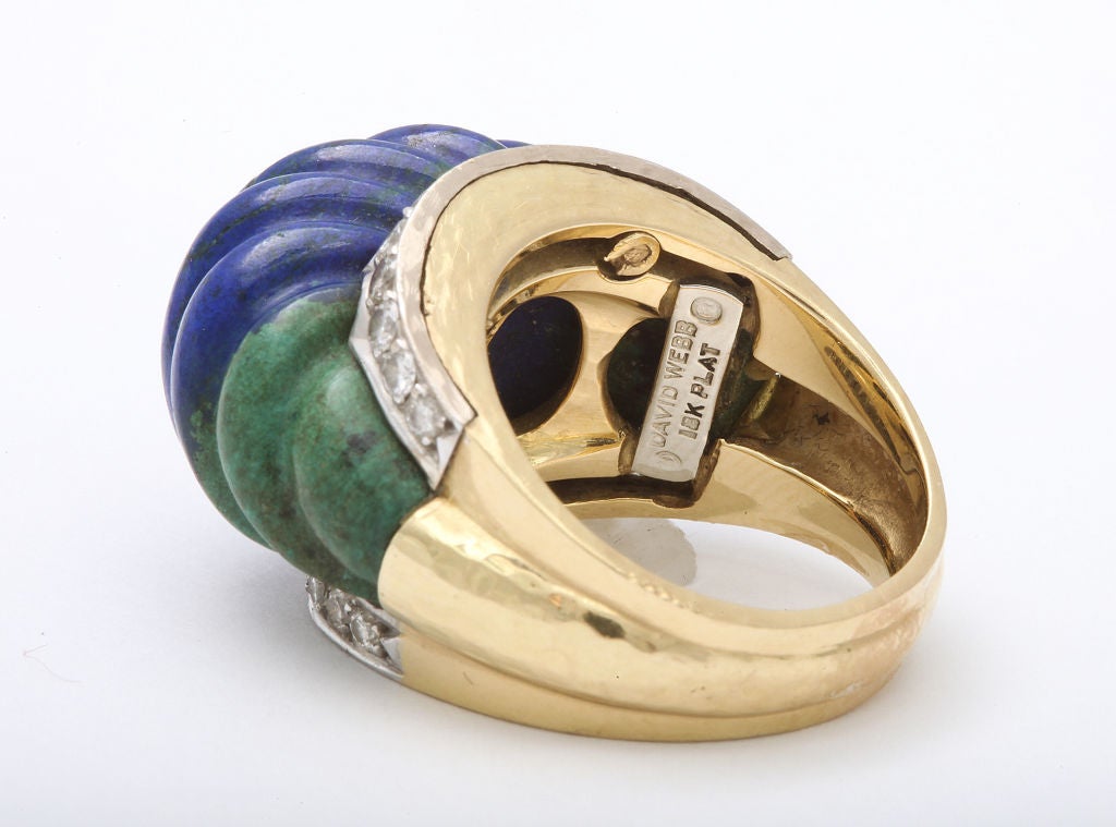 Women's David Webb Azurite Diamond Gold Platinum Ring