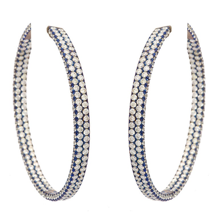 Dramatic Titanium and Diamond Hoop Earrings at 1stdibs