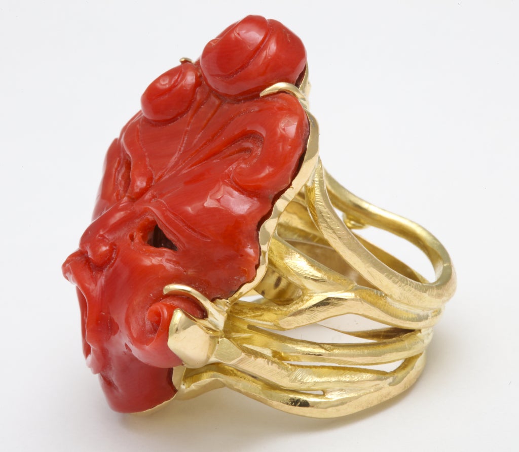 Incredible Coral and Diamond Mask Ring, by Michael Kanners 1