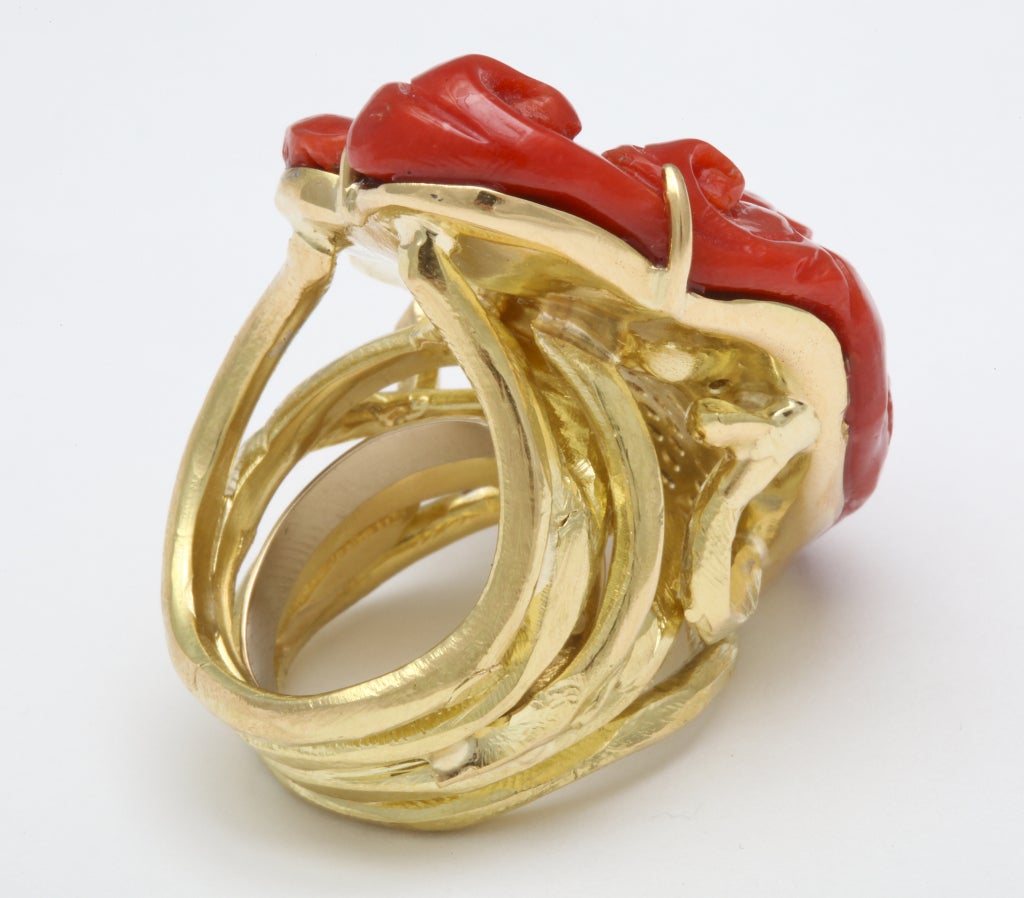 Incredible Coral and Diamond Mask Ring, by Michael Kanners 2